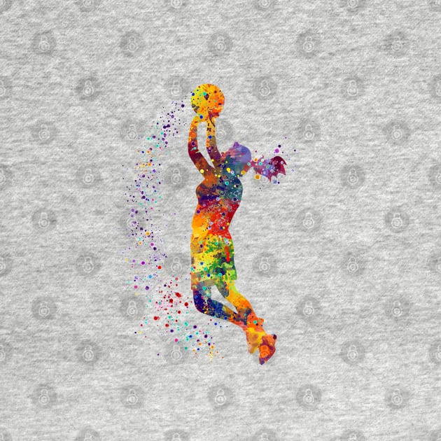 Girl Basketball Player Shooting Watercolor by LotusGifts